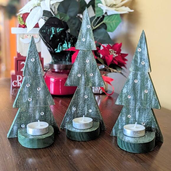 3 Piece Tea Light Tree Holder Decoration Handmade - Picture 2 of 3